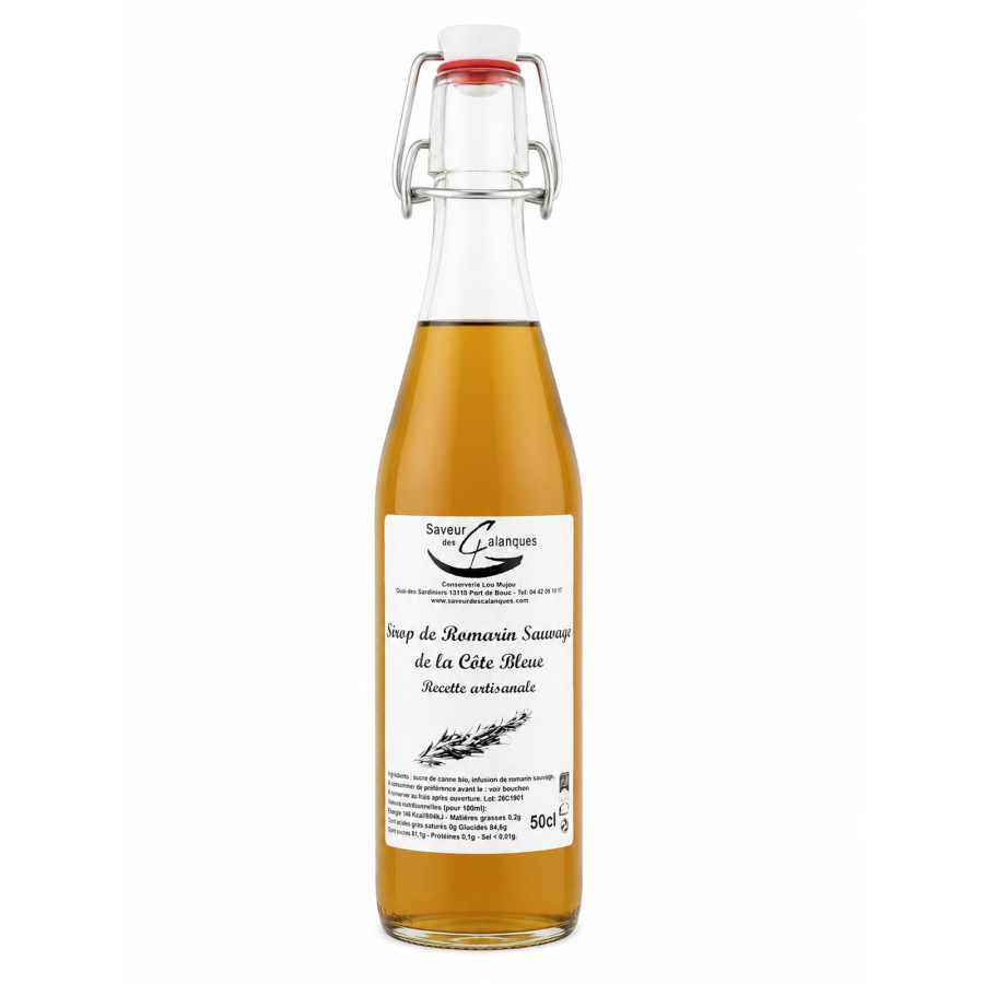 Sirop de romarin sauvage cueilli sur la Côte Bleue et fabriqué artisanalement à Port-de-Bouc.