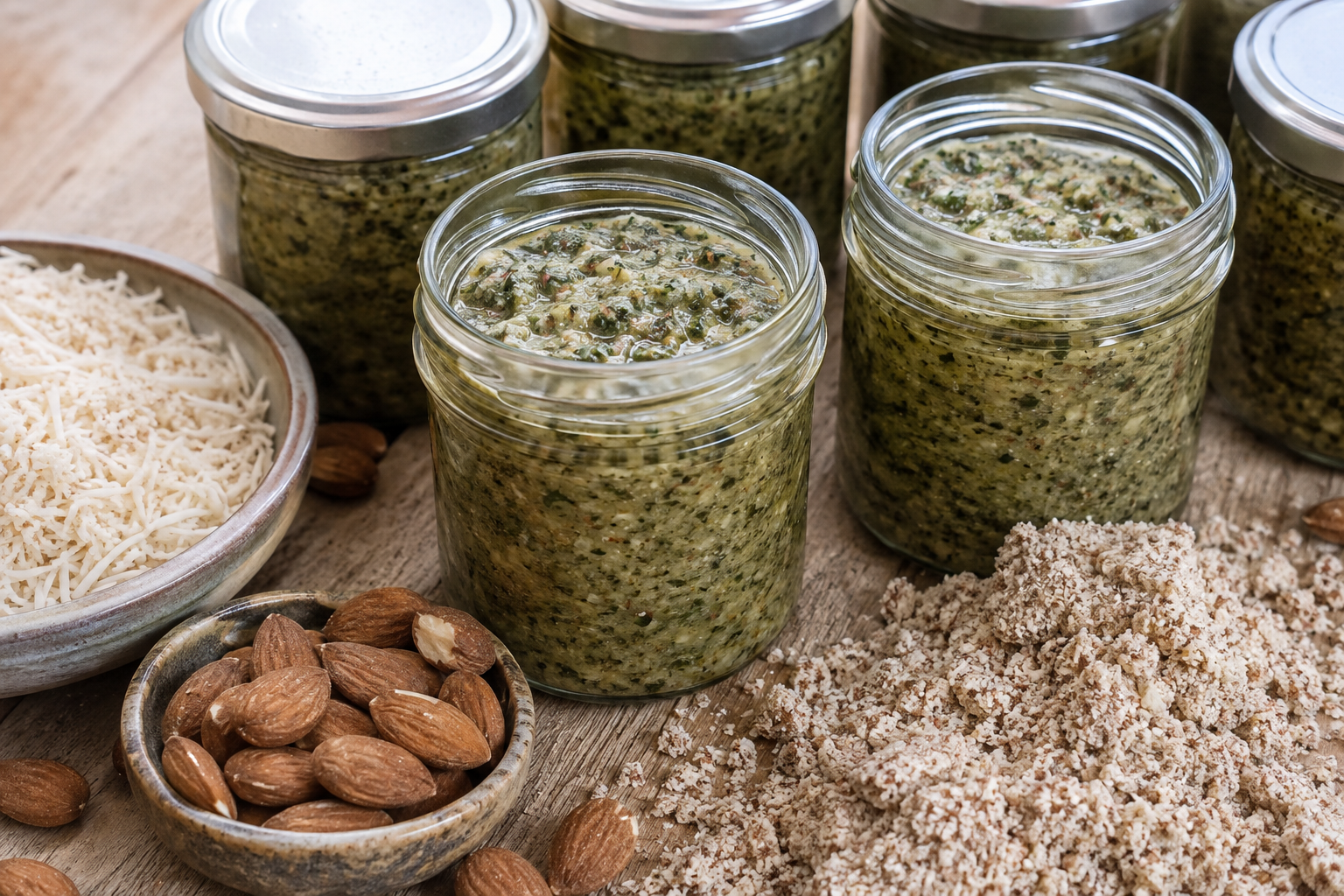 Pesto provençal préparé avec des amandes de Provence et de la tome de chèvre